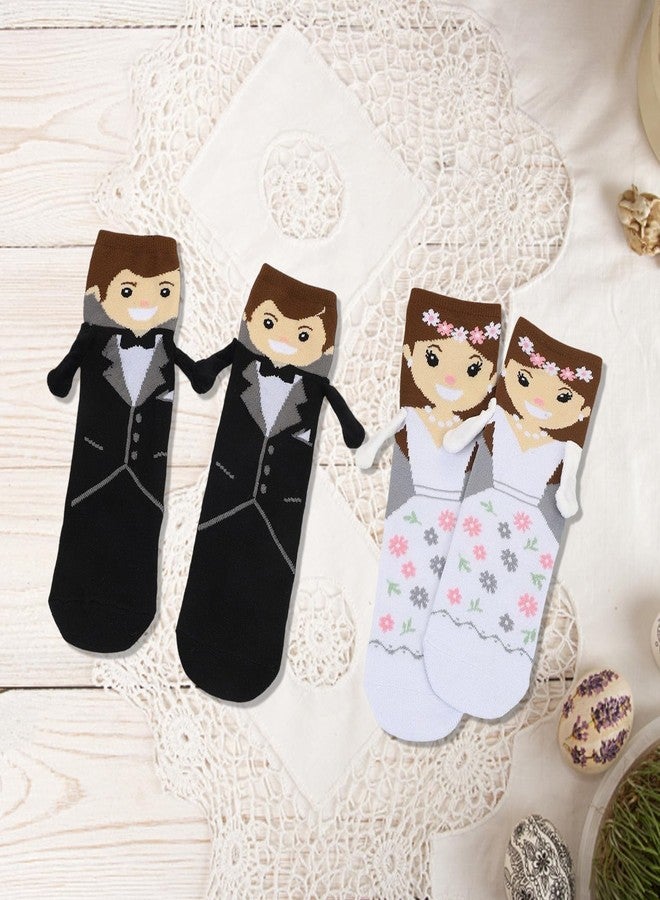 BharatBazaar 2 Pairs Holding Hands Socks, Funny Socks, Bride Socks, Black and White, Wedding Accessories, Engagement Gift, Special Wedding Presents - Image 3